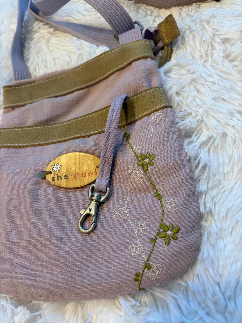 Sherpani Mauve Crossbody with Olive Accents